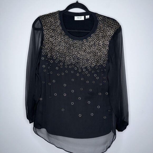 Per Se By Carlisle Women’s Ring Embellished Organza Top 100% Silk Size 4 - Picture 1 of 5